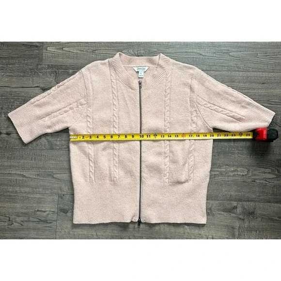 Modern Supply Sanctuary Women's Pink Short Sleeve Zip-Up Knit Cardigan Sweater L - Picture 3 of 7
